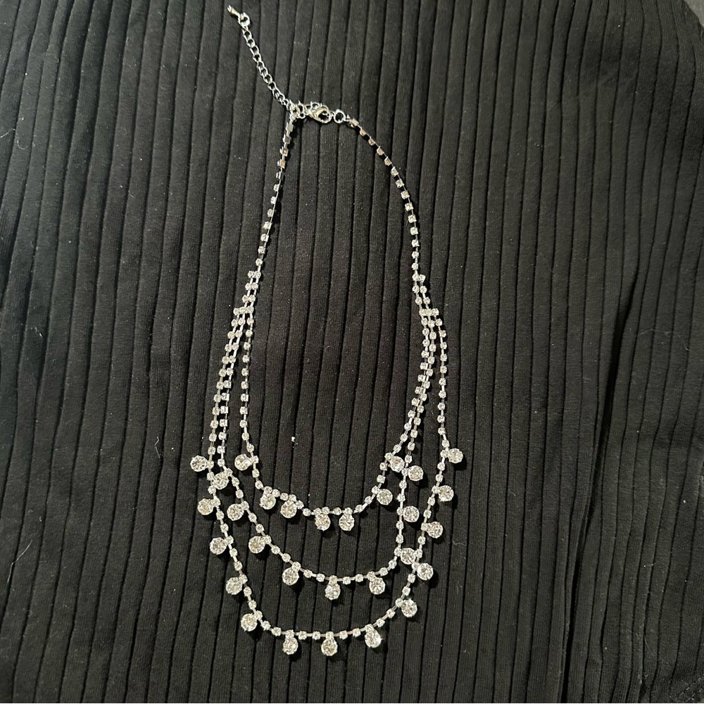 New Multi Layer Silver Studded Necklace